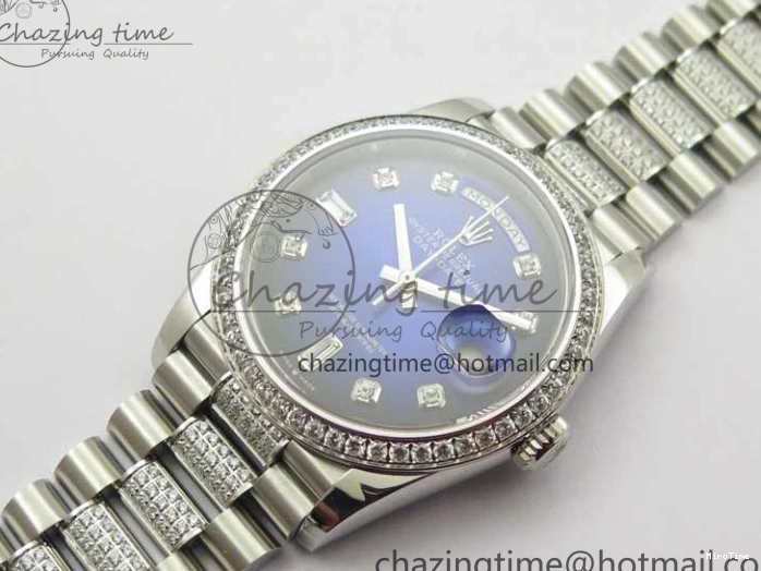 MiroTime 0521 Day-Date 36mm 128239 SS Crystal BP Best Edition Blue Crystal Marker Dial on SS President Bracelet A OdorResistant 2677